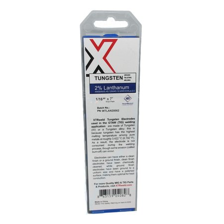 XTRWELD 2.0% Lanthanated Tungsten Electrode, 5/32, Blue, 5PK WTLAN20156